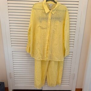 NWT Calypso cotton Yellow Eyelet XL Pantsuit